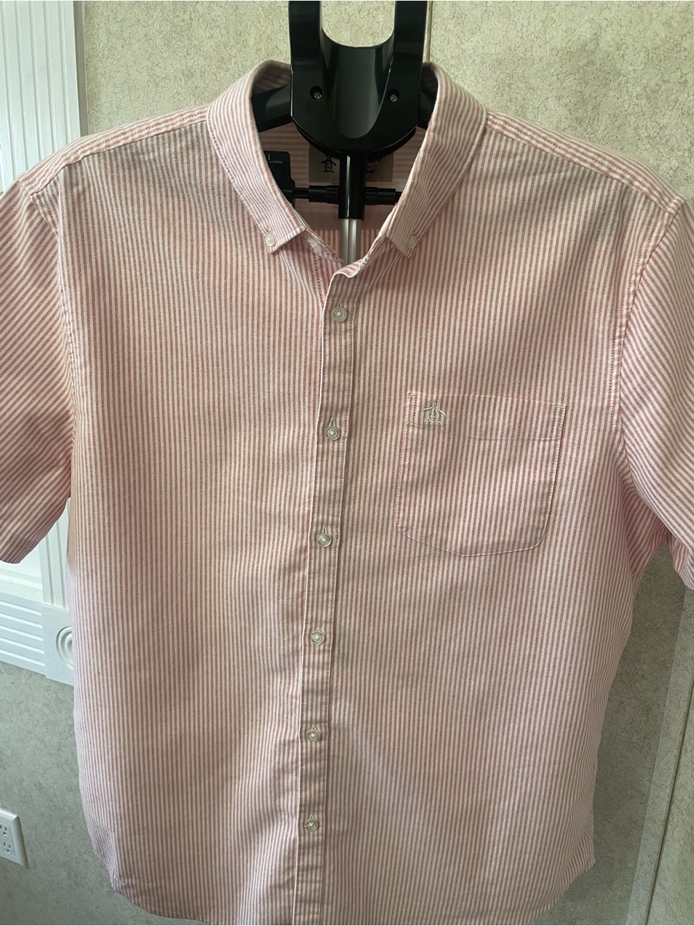Original Penguin Pink and White Striped Short-Sleeve Button-Down Shirt